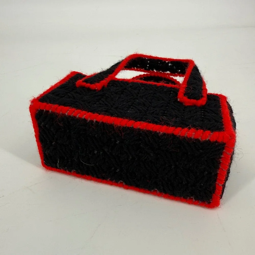 Handmade Needlepoint Playing Card Coaster Set with Tote Caddy Red Black White